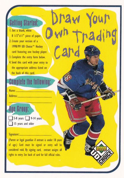 insert karta WAYNE GRETZKY 98-99 UD Choice Draw Your Own Trading Card číslo DW1